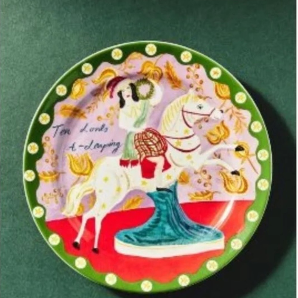 Anthropologie Emily Maude 12 Days Christmas  Lords Leaping  Dessert Plate
